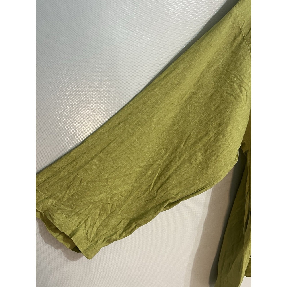 Eileen Fisher Size Large Chartreuse Green Organic Linen Tunic Top Pockets - Picture 2 of 7